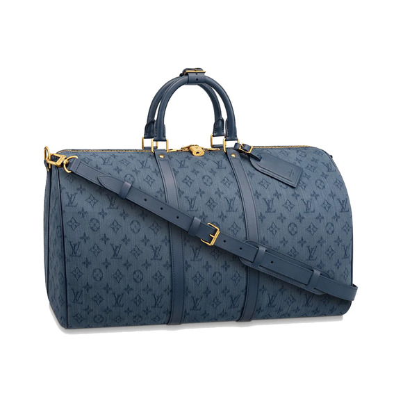 Louis Vuitton Keepall Bandouliere 50 Denim Blue Monogram Logo Weekend Travel Bag - Picture 1 of 10